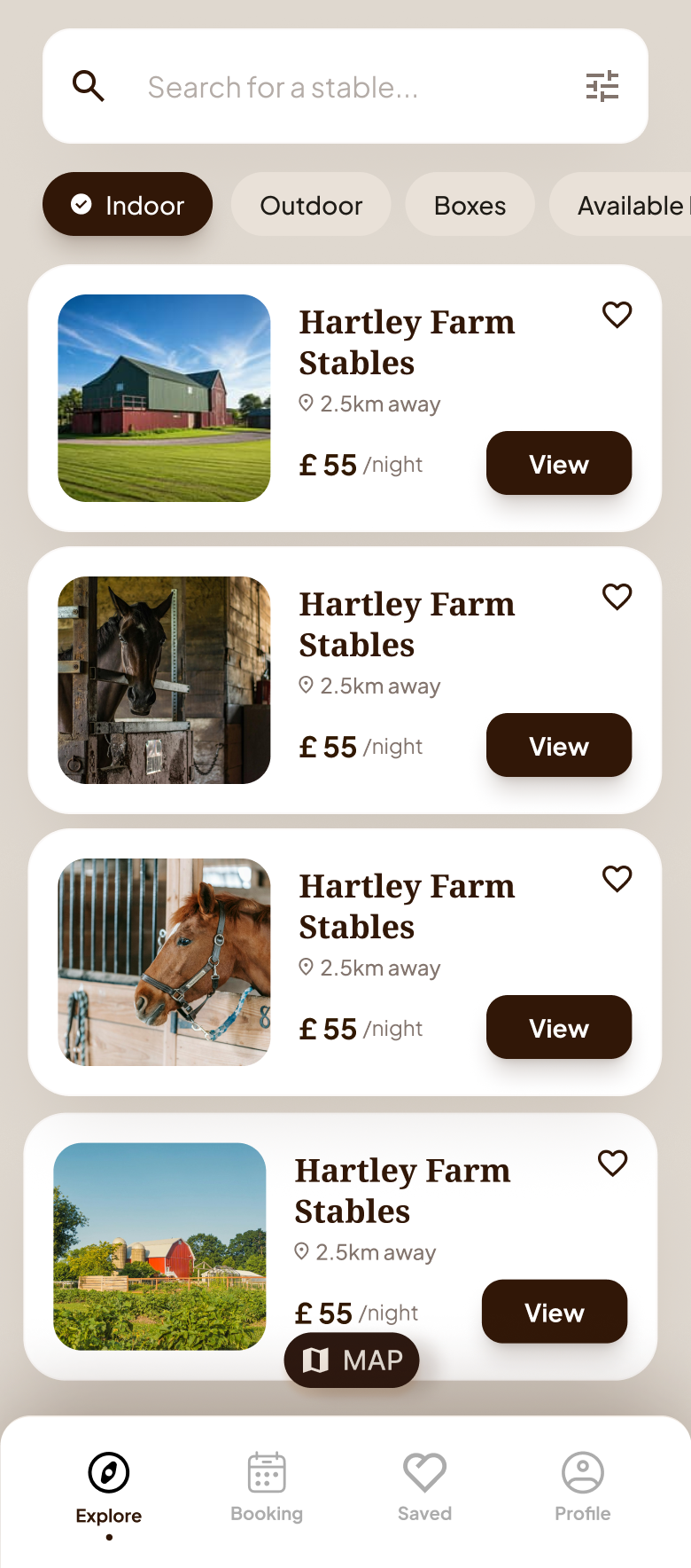 EquiStay listings screen